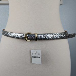 J. Crew Genuine Leather Pressed Glitter Sparkly Silver/Gold Belt S